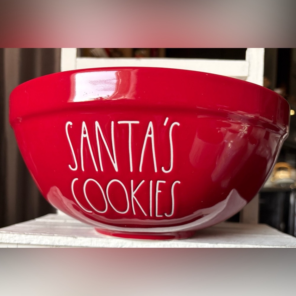 Red Rae Dunn Santa's Cookies Bowl